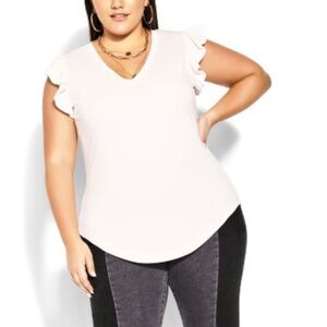 City Chic CCX 14W-20W Ivory Leisure Frill Top AA06.7